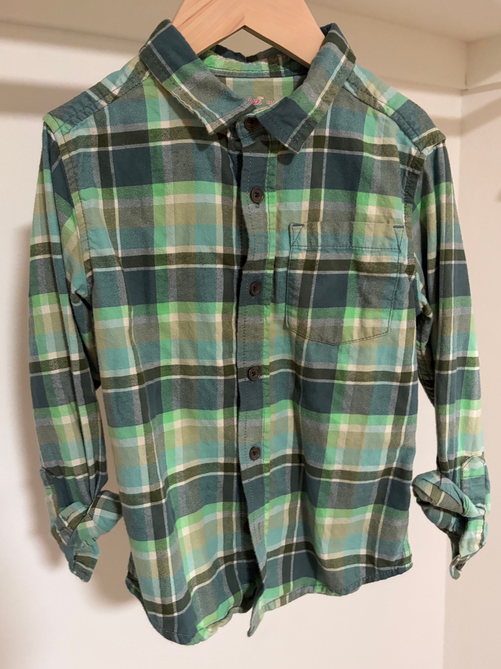 Cat & Jack | Kids | Green Plaid Button-Up Shirt | XS (4/5)